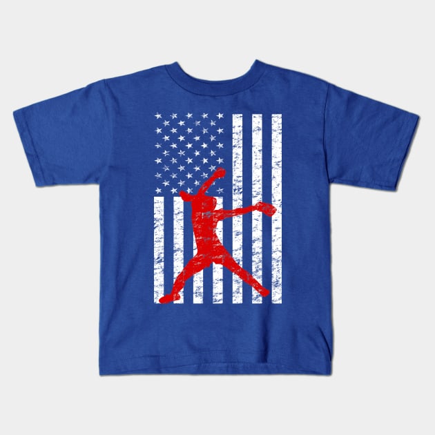 Softball Pitching American Flag Fastpitch Softball Pitcher Kids T-Shirt by TeeCreations